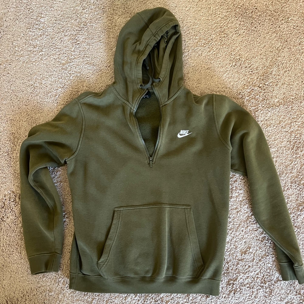 Nike mens half zip sweatshirt with hood in green